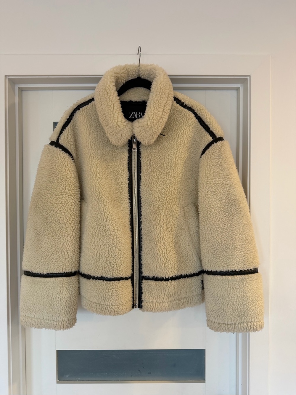 Zara Cream Sherpa Jacket with Black Paneling